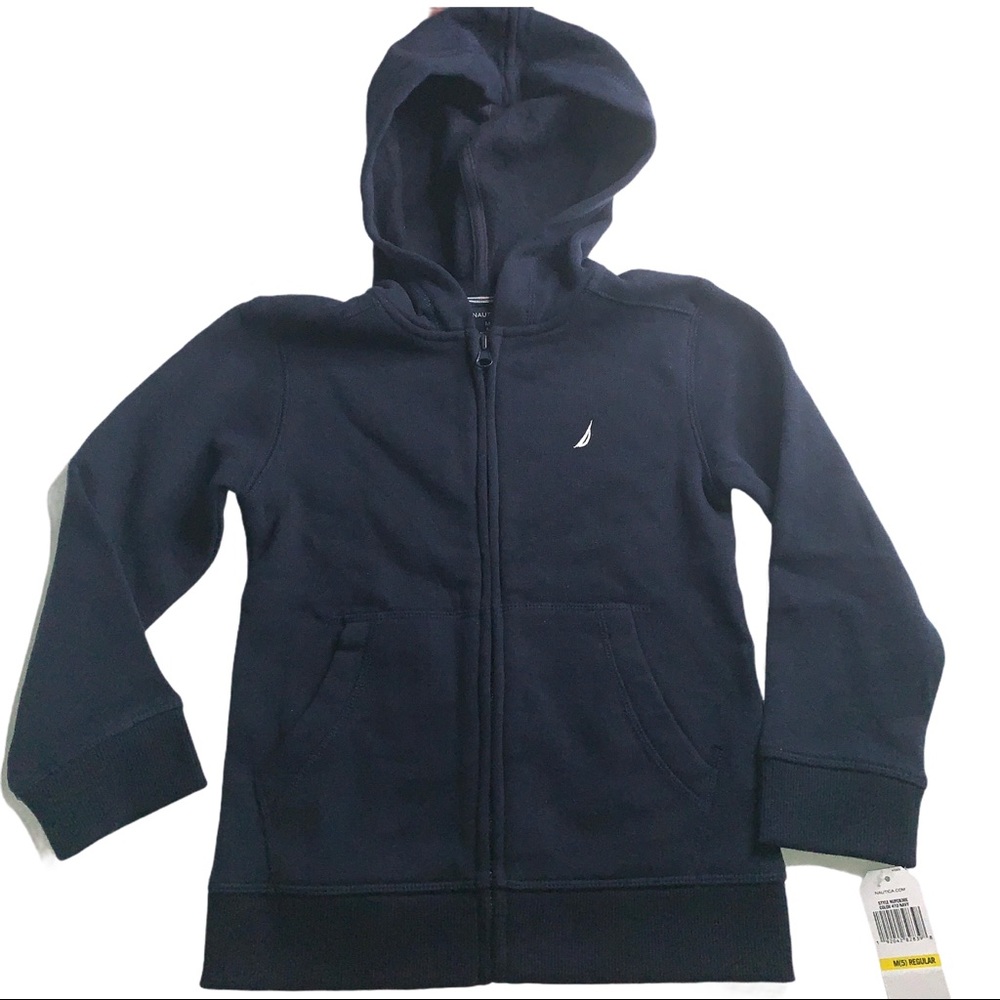 Nautica Boys Size M Navy Blue Fleece Zip-up Hoodie